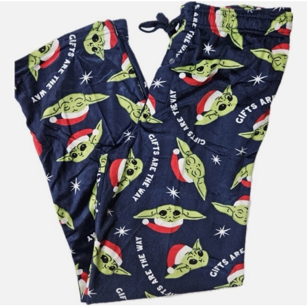 Star Wars Sleep Pants Mens XL Blue‎ Grogu Baby Yoda Fleece Christmas Pajamas